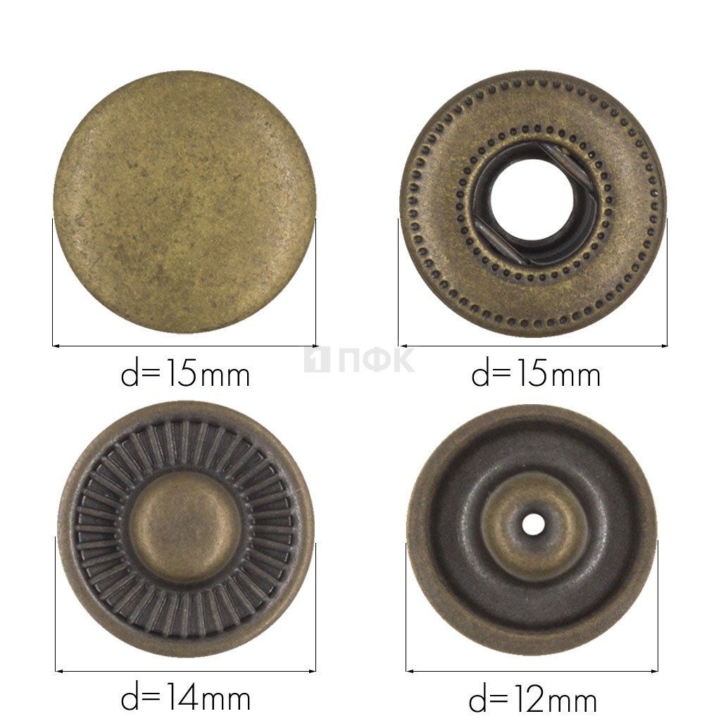 Кнопка для одежды 15мм Альфа латунь цв антик (уп 720шт) NEW STAR